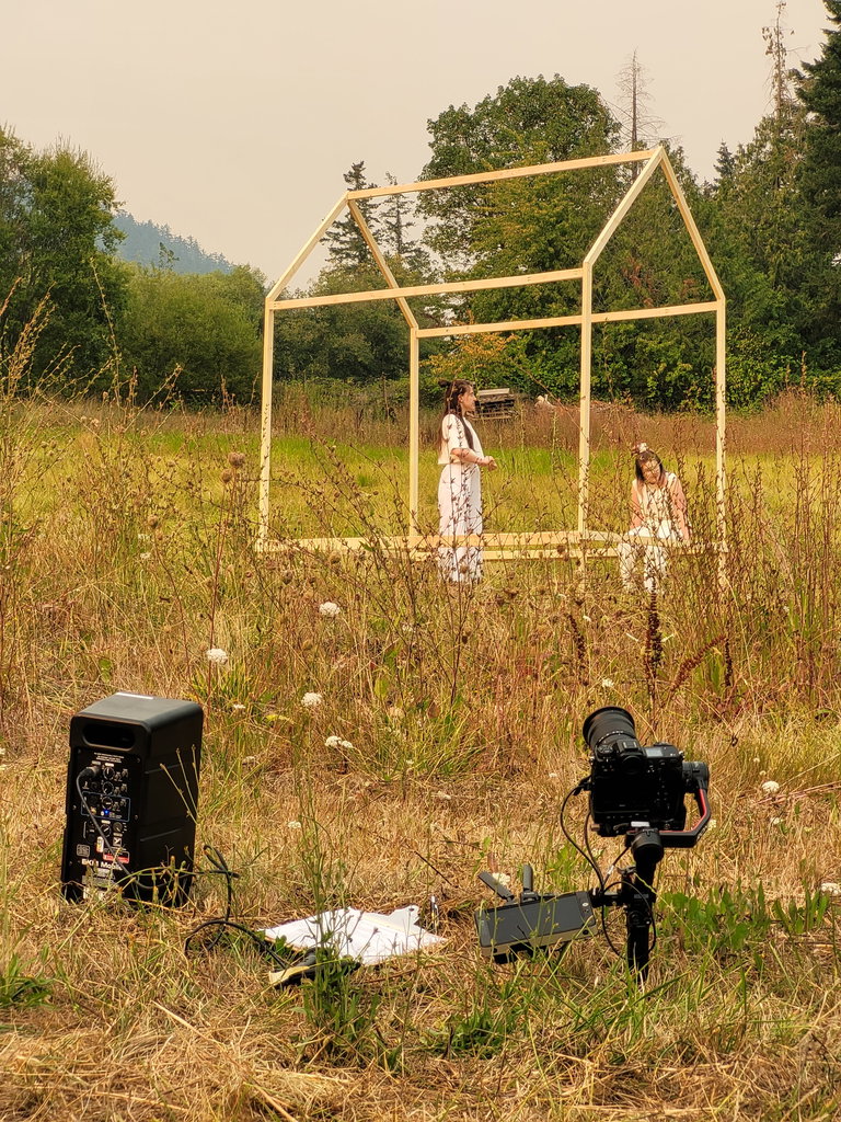 A filming day for Gay4Nature’s upcoming short film Green. Artists Anna Bigland-Pritchard and Claire Saunders before choreographed movement. Photo by Alex Chen.