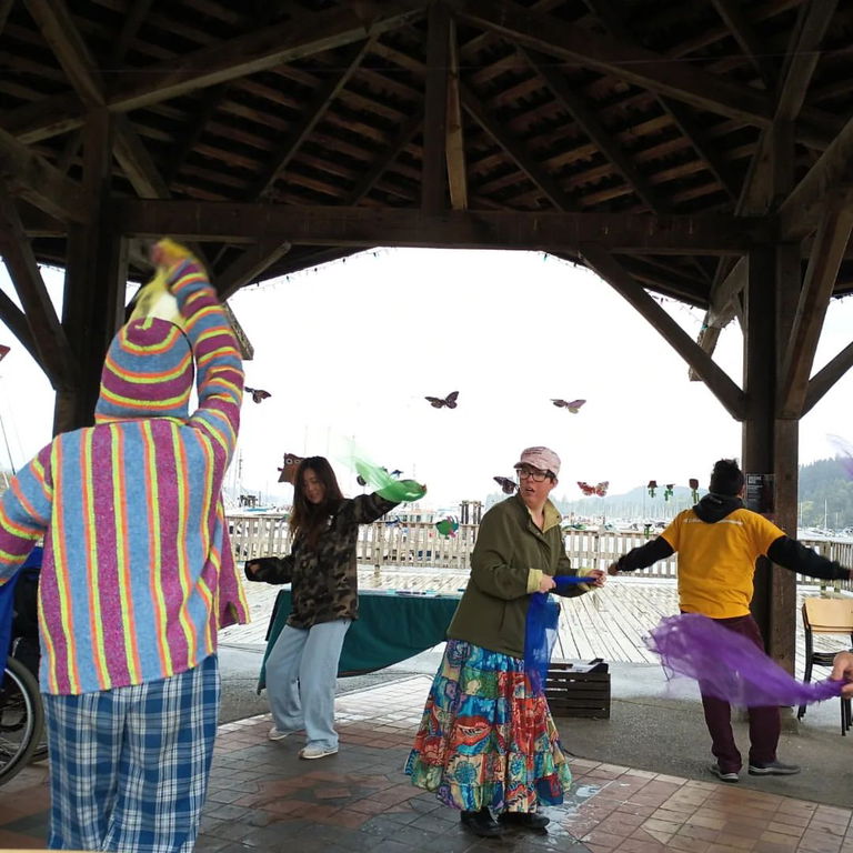 Participants engage in a movement workshop at Tlanextli’s Community Canvas: A Tapestry of Artistic Diversity Culture Days event on Salt Spring Island.