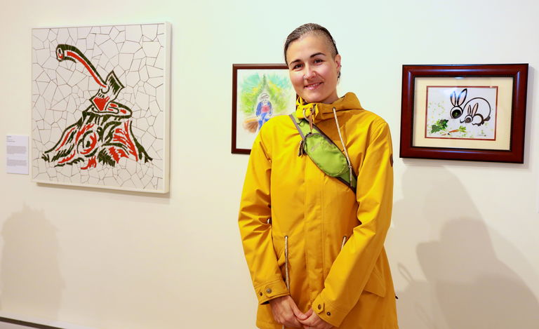 Kay at the Oppenheimer Park group show hosted by Gallery Gachet in 2019. Photo credit: Tom Quirk.