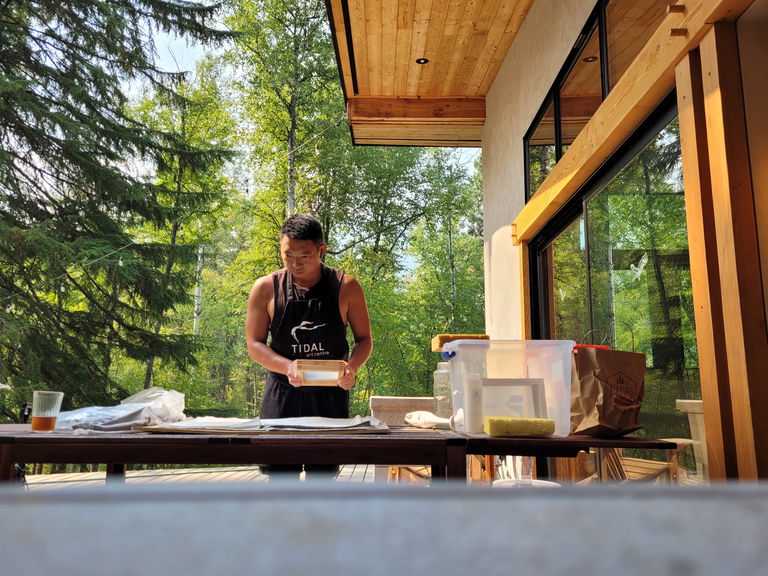 Ed Juan papermaking at The Narrows Art Retreat. Image courtesy of Ed Juan.