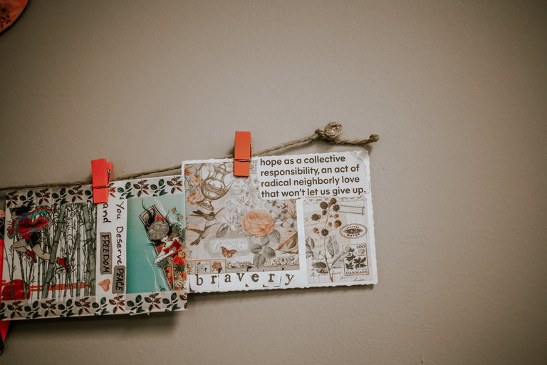 Examples of Postcards of Courage works at the Kamloops Sexual Assault Counseling Centre. Photo courtesy of Lindsey Tyne Johnson.