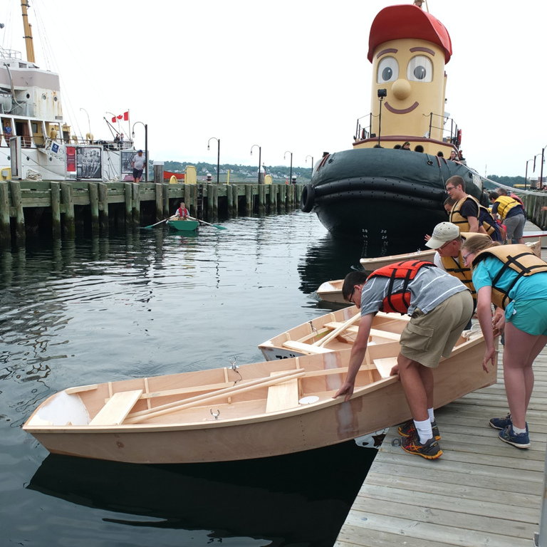 Launch day as Theodore the Tugboat looks on (Photo: Maritime Museum of the Atlantic).
