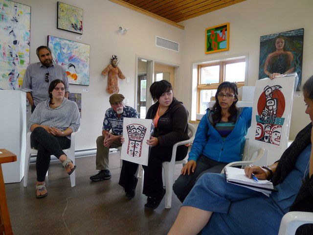 Art-makers gathering 2016 with Carcross area art students — Violet Gatensby, Lorraine Wolf and Crystal Carville. Photo courtesy of Art House Carcross.