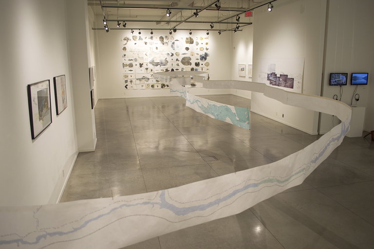 Rita Wong and Fred Wah, Beholden: a poem as long as the river. The Gallery Installation. Photo by Touchstones Nelson Museum.