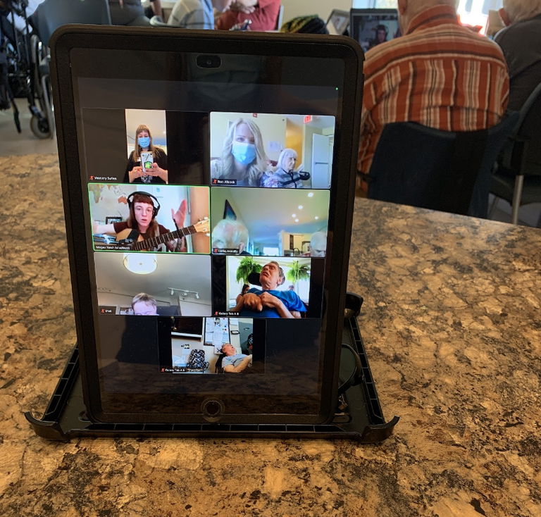 Eden Care Communities, Treaty 4 Moose Jaw and Treaty 6 Saskatoon Homes on Zoom, during the Culture Days 2021 virtual song writing workshops with singer/songwriter Megan Nash. Photo credit: Crystal Massier.