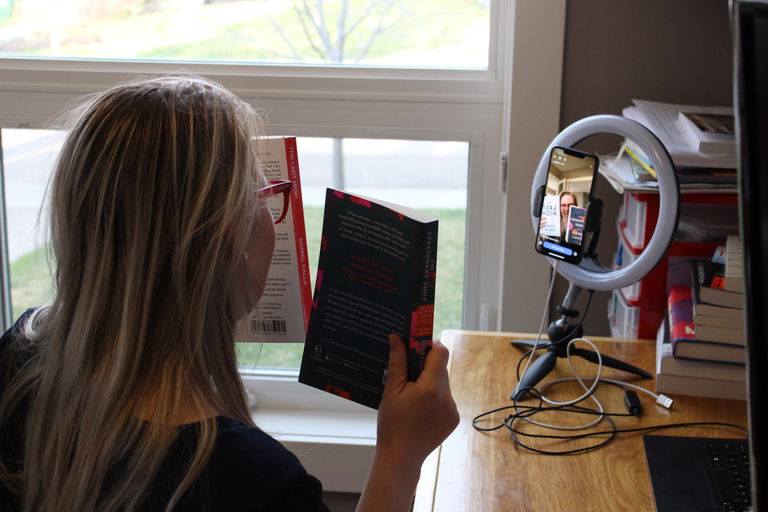Anne leading a discussion during an Ivereadthis Online Book Club meeting.