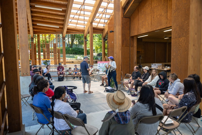 People gathered in a pavilion