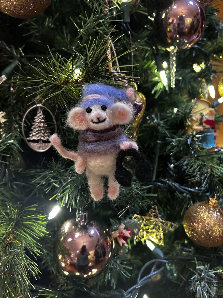 Felted Mouse Ornament on a Christmas Tree
