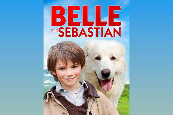 Image of a boy and a dog on a mountain with a blue sky. Text reads "Belle and Sebastian"