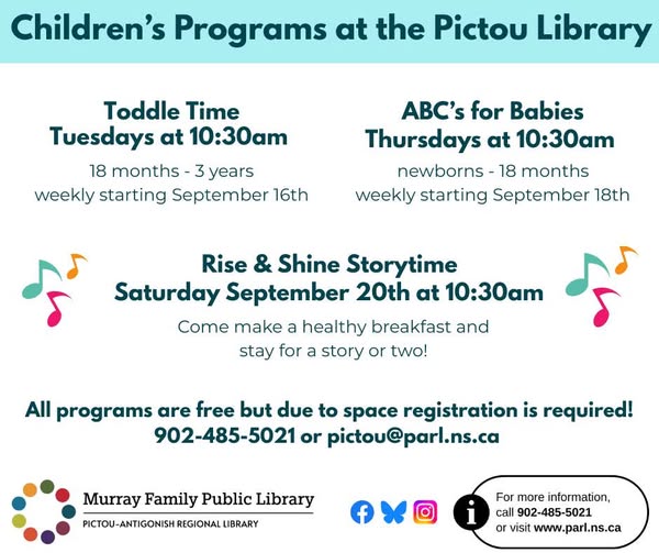 text for each program, some colorful music notes in the back ground