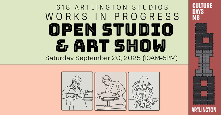 Works in Progress at 168 ARTlington Open Studio and Art Show. Saturday September 20, 2025 (10AM to 5PM). Live studio demos, breakout presentations, gallery show featuring Bev Pike, Open shops and guest vendors. This event is free and family friendly.