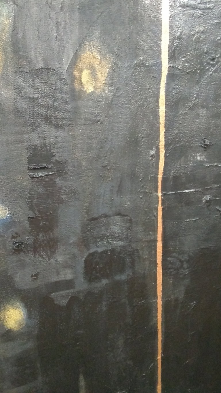 a detail of a large black oil painting showing a lot of surface texture.