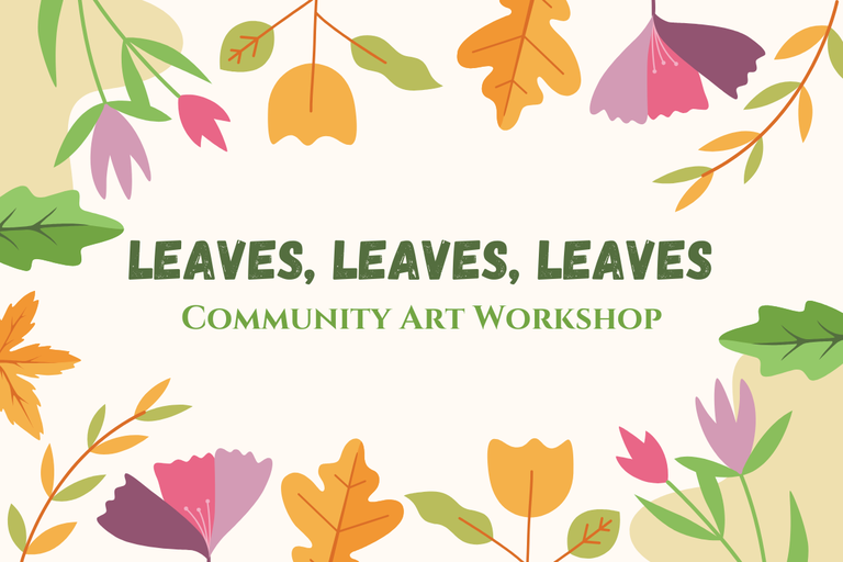 An image of illustrated green and orange leaves and pink and purple flowers