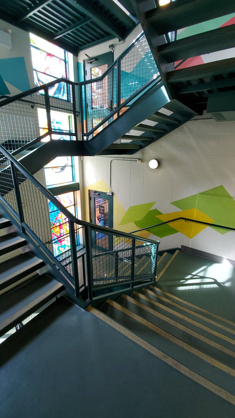 Photo of coloured triangles on a wall