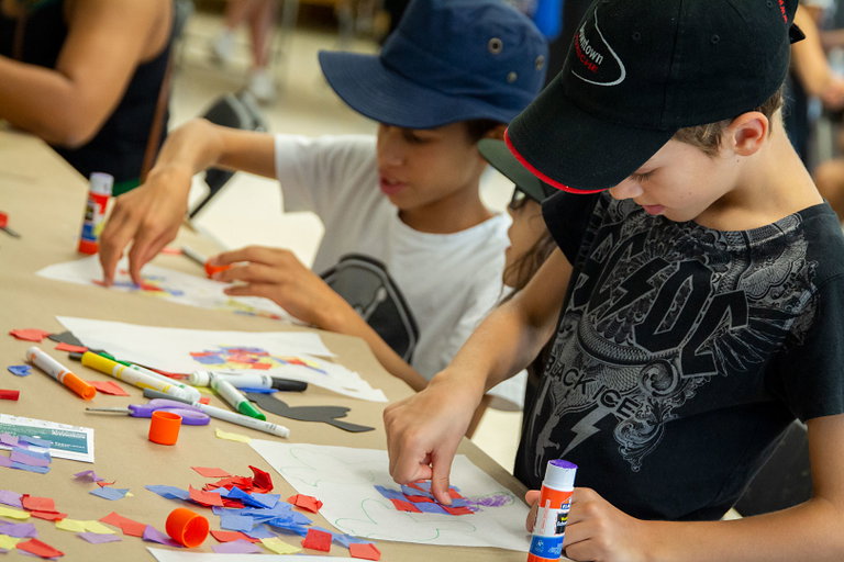 Kids enjoying the art making workshops at the McMichael