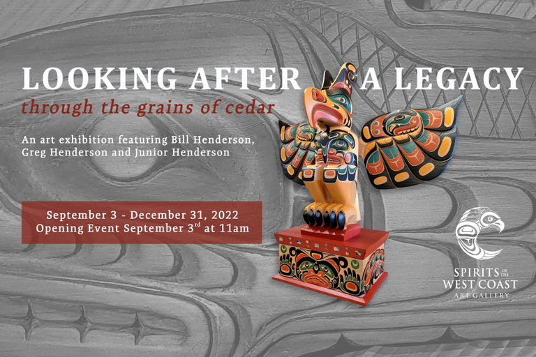 graphic poster of art exhibition with text and image of totem pole