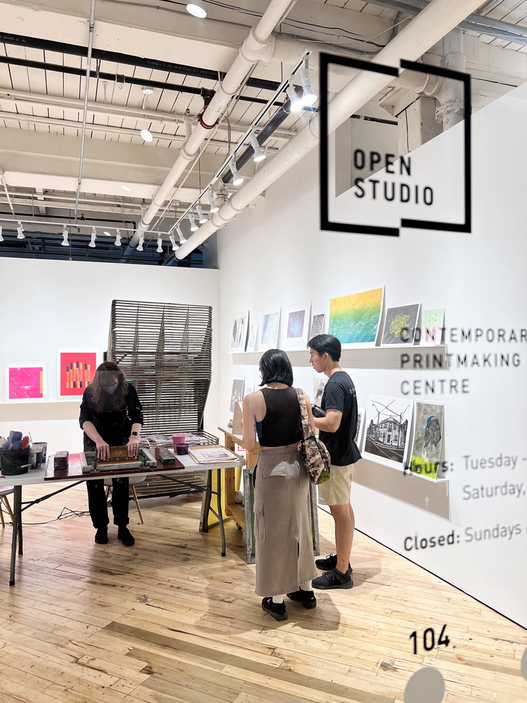 Artist Arwen Giel giving a screenprinting demonstration. ON Culture Days, 2024.