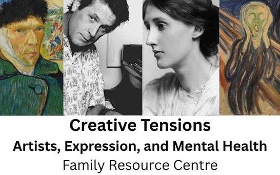 Graphic for Creative Tensions event with pictures of Van Gogh, Brian Wilson, Virginia Woold, and Munch's The Scream
