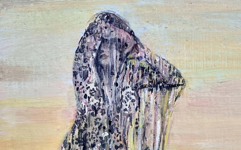 A painting of a person in a dress which is also veiled over their head.