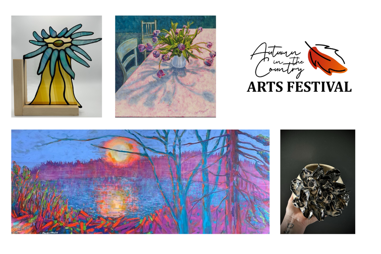 A selection of painting, pastels, ceramic and stained glass seen in the 2025 Autumn In The Country arts Fesitval