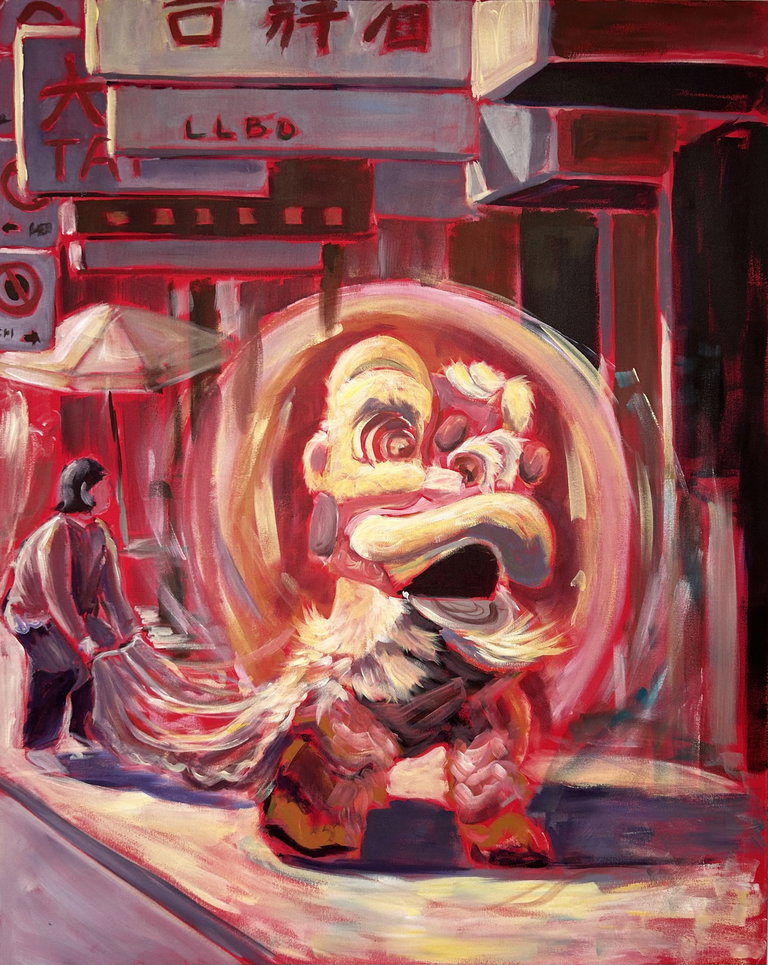 Lion Dance in street Chinatown Toronto