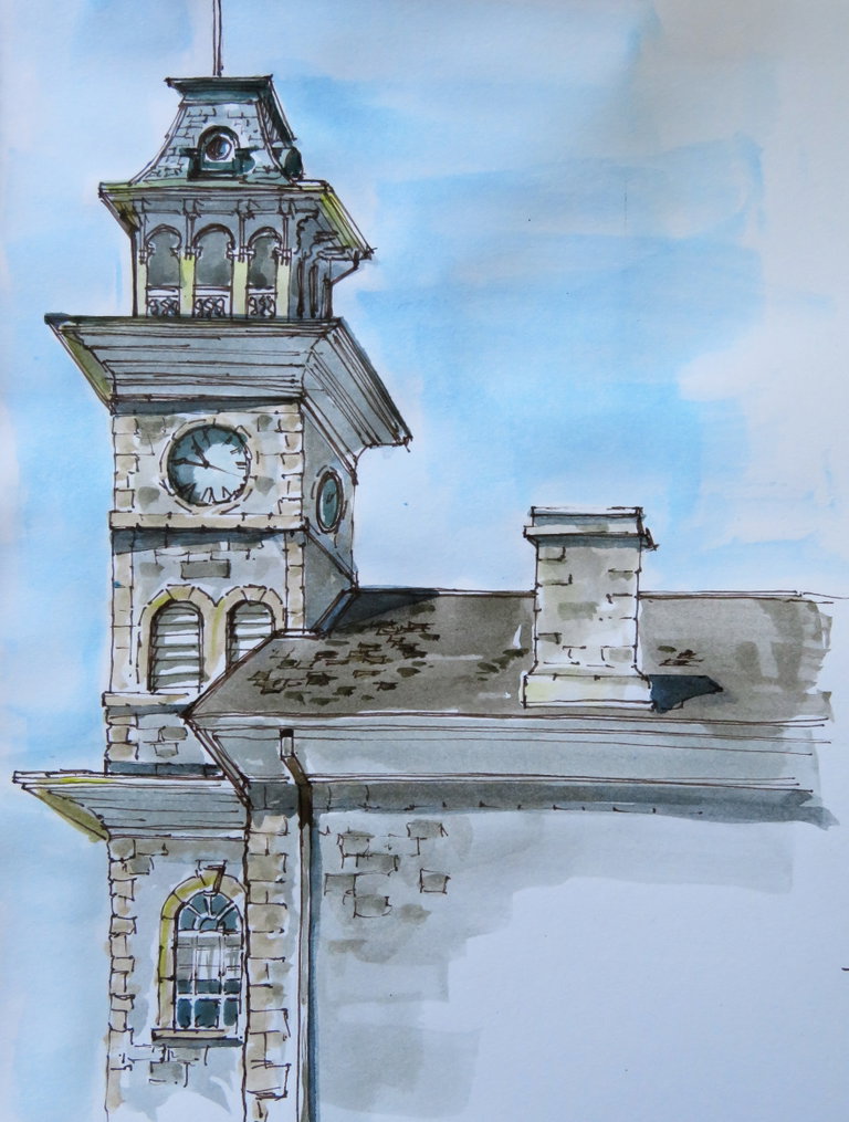 drawing of clock tower