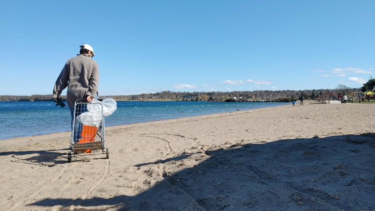 Jill Price beach cleaning.