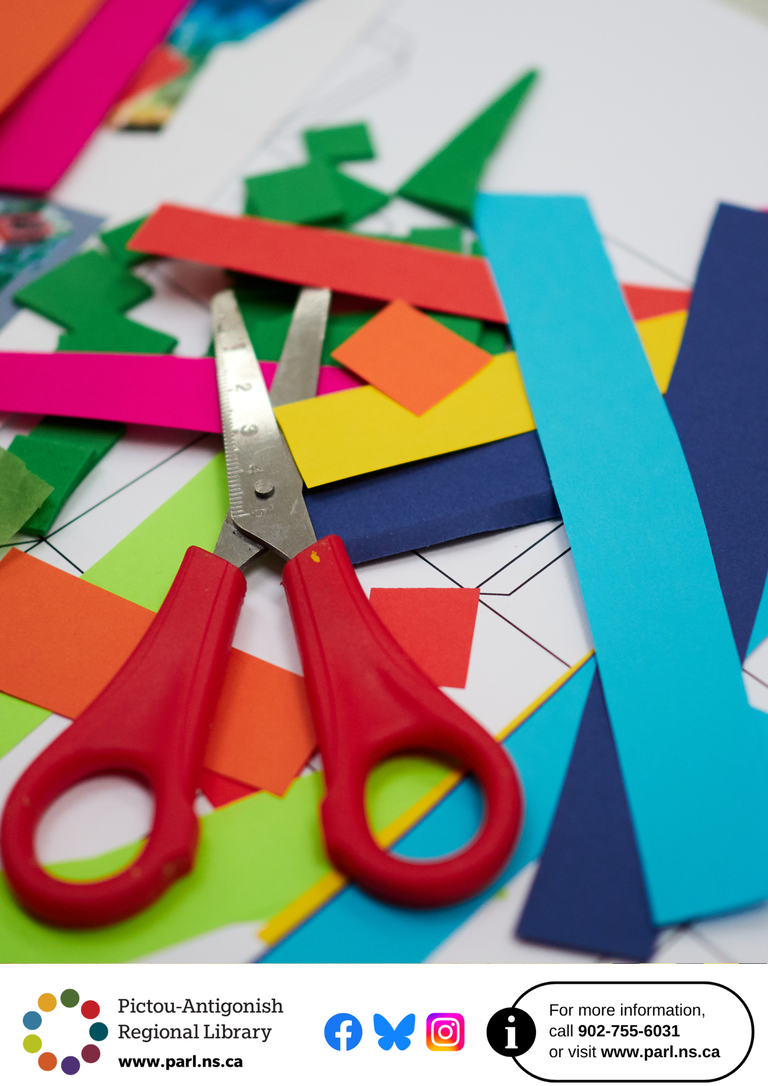 many colors of construction paper, in various sizes and pair of red handled scissors on a table