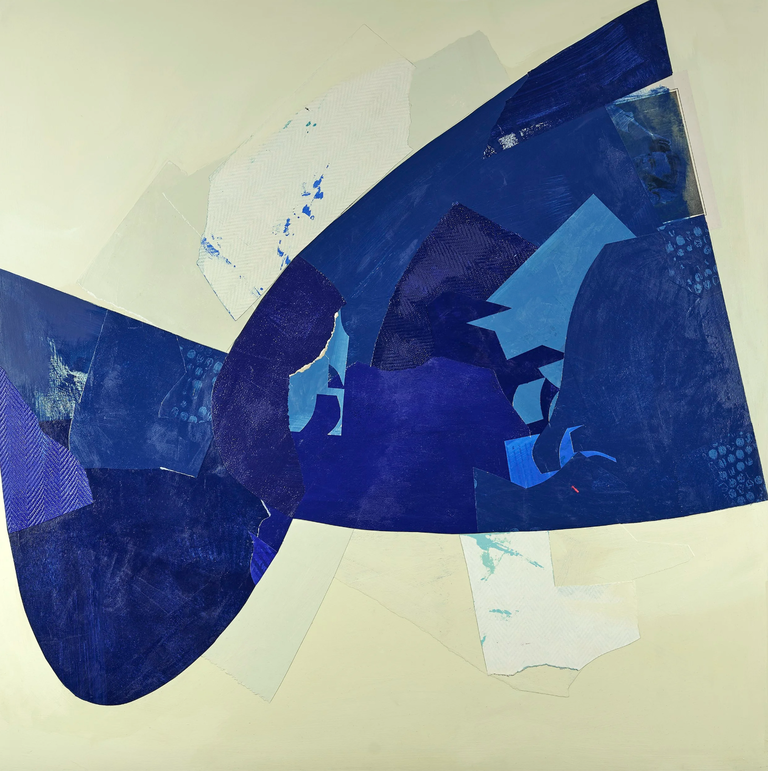 Abstract painting with shades of blue and cream