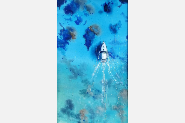 Bird's eye view of a boat on the water