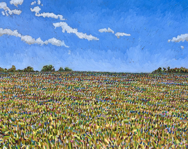 Bewabon Shilling, Farm Field, 2025. Oil on canvas.
