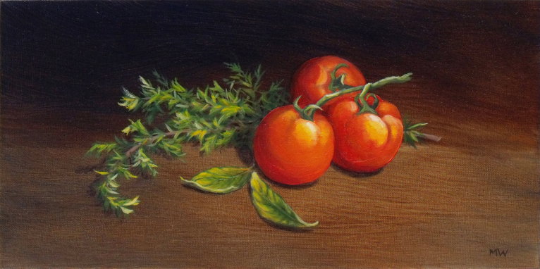 Oil on panel, 8"h x 16"w, plus frame.
