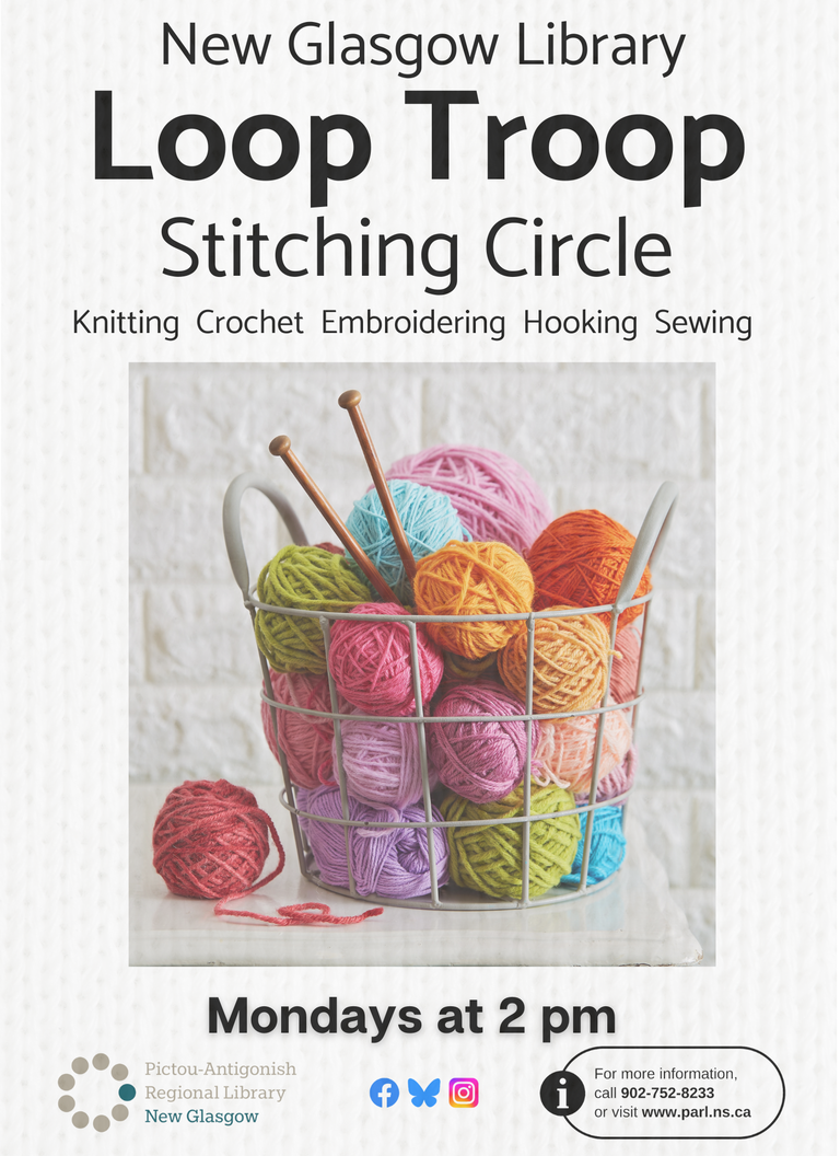basket of yarn, and needles of many colors