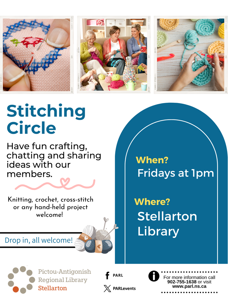 several photos of hands doing various projects, crocheting, knitting, rug hooking