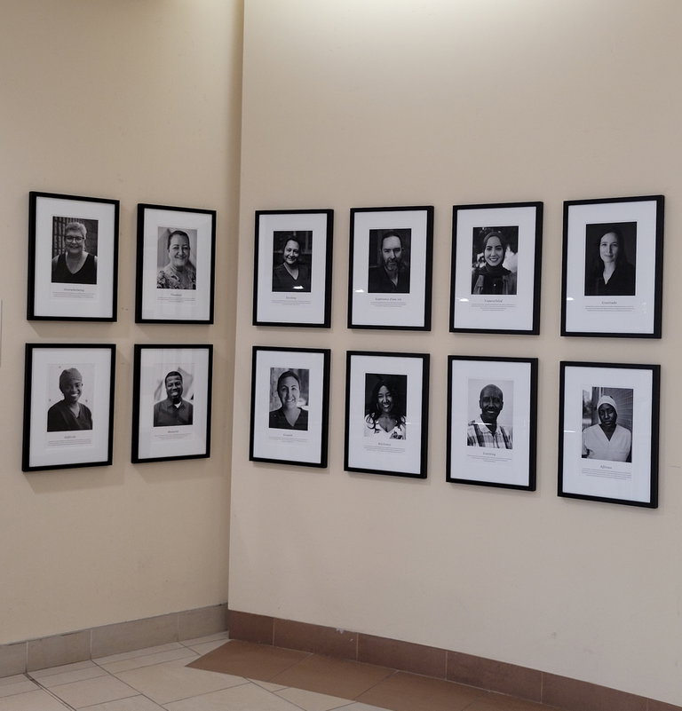 A series of framed photographic portraits