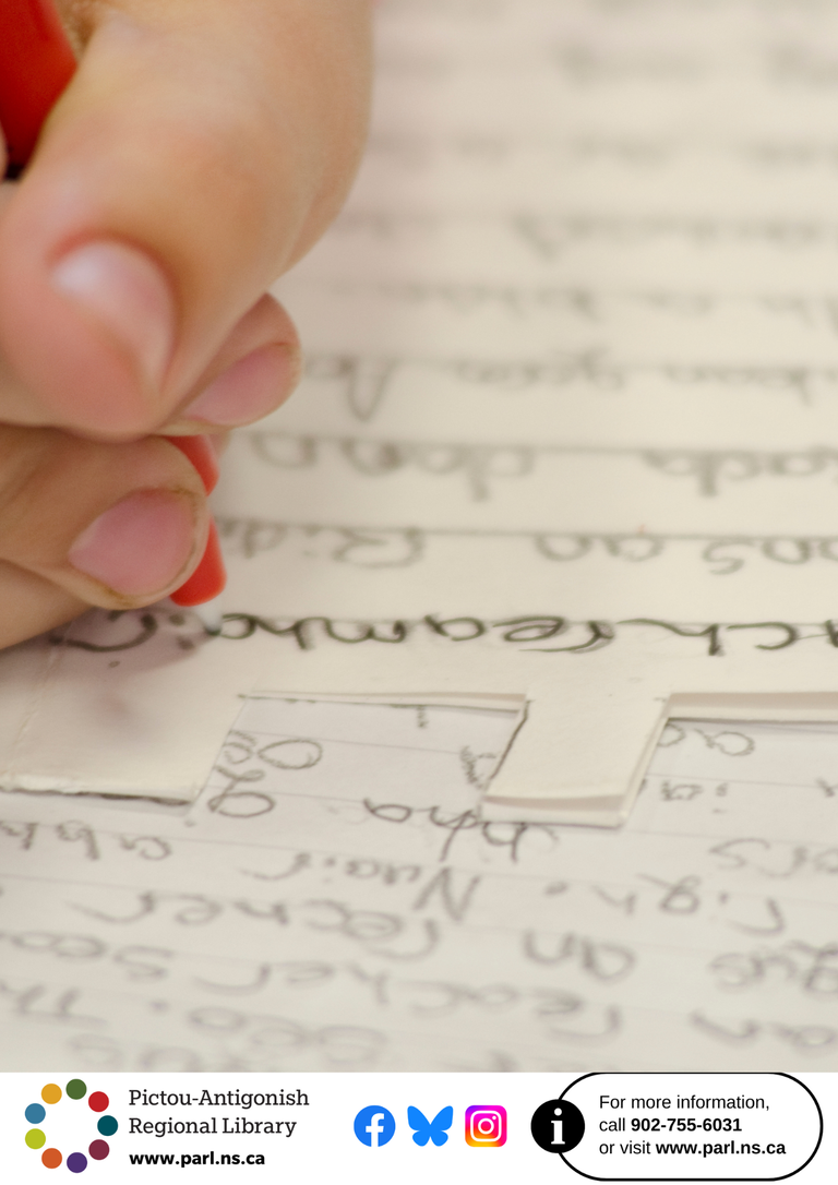 a hand is holding a pencil and tracing letters on a page, in gaelic