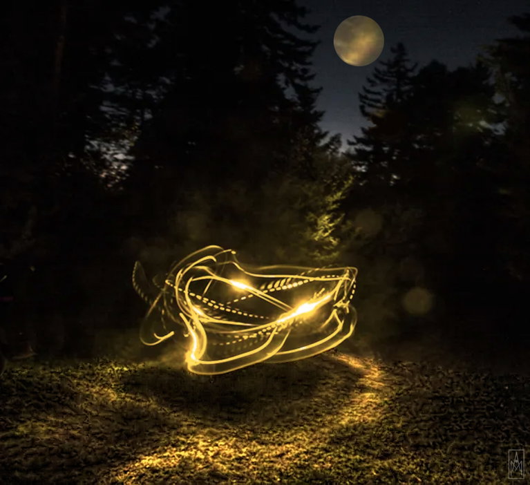 light images set among trees illuminated by a full moom