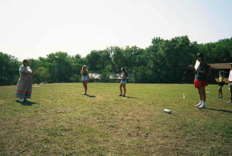 Participants in a walk foward/back exercise